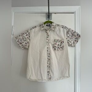 VTG 90s Gitano Sz:M Cotton Cottagecore Floral Trim Casual Cotton Button Down Top